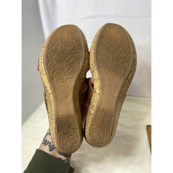 BOC Born Concept Brown Leather Slide On Thong Sandals Cork Heel Size Sz 8 C27041 - Picture 6 of 9